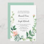 Invitation mariage peint pêche fleurie verdure (Devant / Derrière)