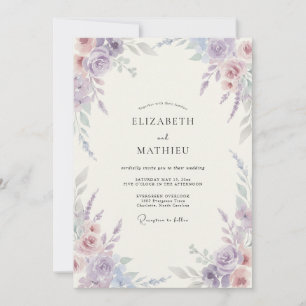 Invitation Mariage peint Pervenche et Douce Lavande