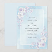 Invitation Mariage peint Pervenche Lilas atténué (Devant / Derrière)