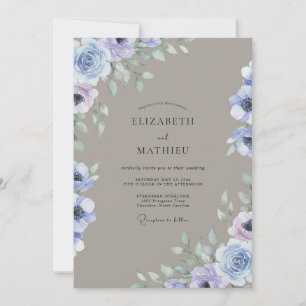 Invitation Mariage peint Pervenche Taupe