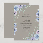 Invitation Mariage peint Pervenche Taupe (Devant / Derrière)
