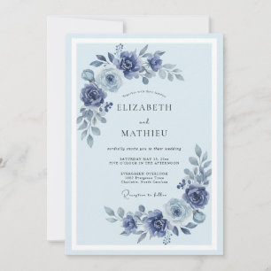 Invitation Mariage peint Pivoine Pervenche