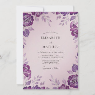 Invitation Mariage Peint Poussiéreux Lilas Prune