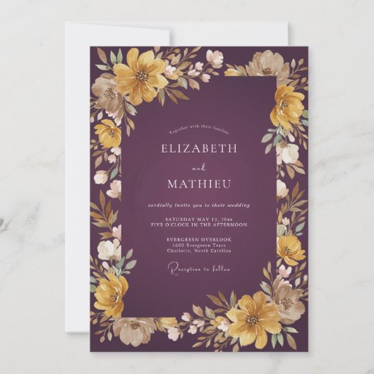 Invitation Mariage peint profond prune doré (Devant)