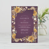 Invitation Mariage peint profond prune doré (Debout devant)