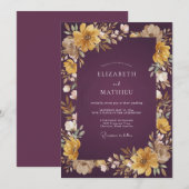 Invitation Mariage peint profond prune doré (Devant / Derrière)