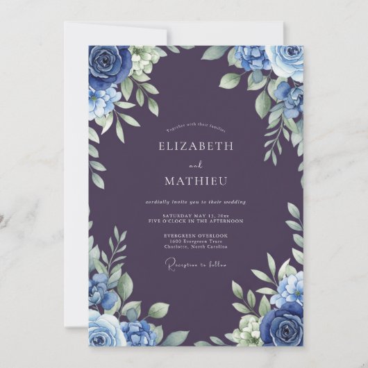 Invitation Mariage peint Prune Bleuet (Devant)