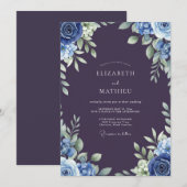 Invitation Mariage peint Prune Bleuet (Devant / Derrière)