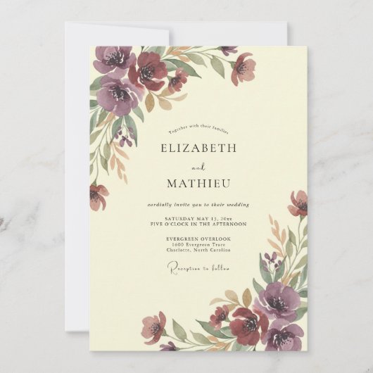 Invitation Mariage peint prune Bourgogne (Devant)