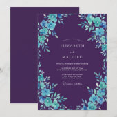 Invitation Mariage peint prune turquoise (Devant / Derrière)