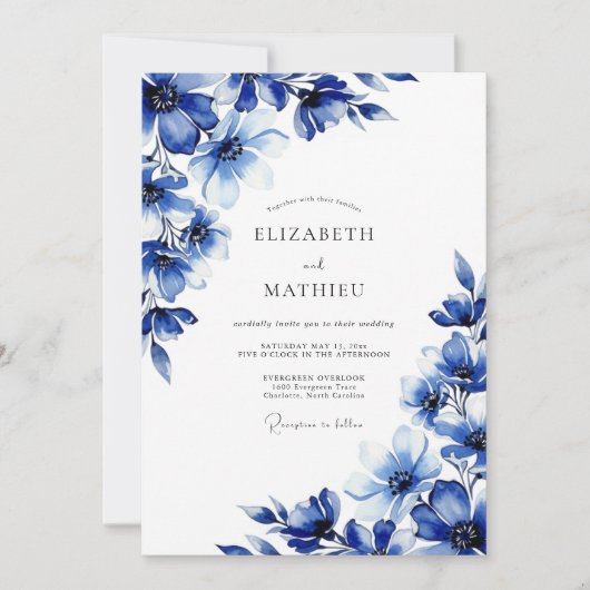 Invitation Mariage peint royal bleu (Devant)