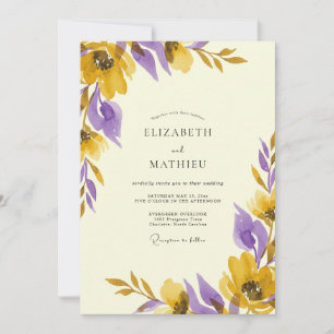 Invitation Mariage peint rustique jaune violet