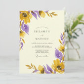 Invitation Mariage peint rustique jaune violet (Debout devant)