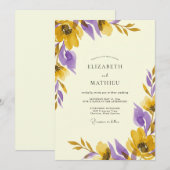 Invitation Mariage peint rustique jaune violet (Devant / Derrière)