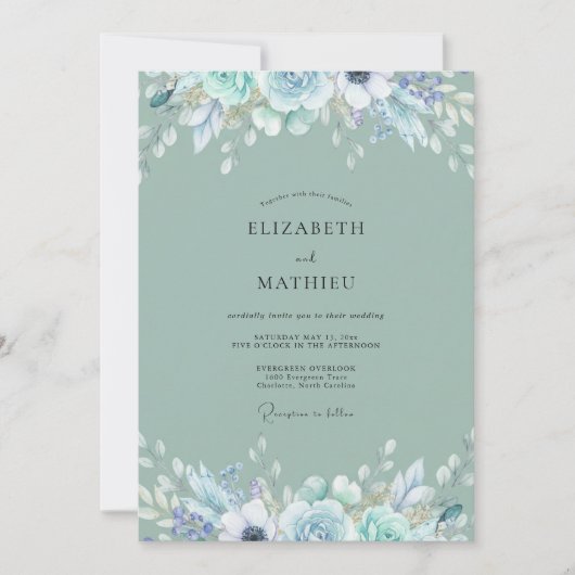 Invitation Mariage Peint Sage Glacé (Devant)