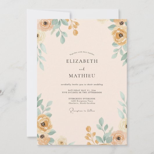 Invitation Mariage peint sarcelle or (Devant)