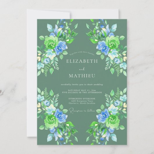 Invitation Mariage Peint Sauge Bleuet (Devant)