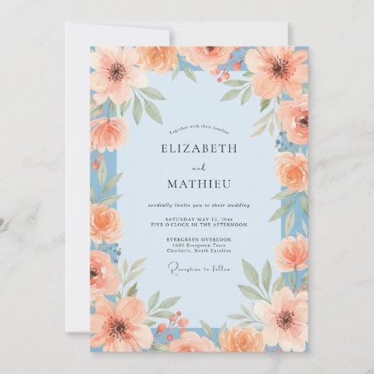 Invitation Mariage peint sous le ciel de corail (Devant)