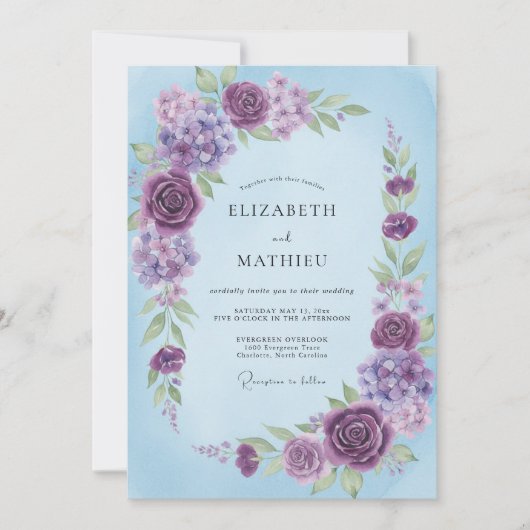 Invitation Mariage peint sous un ciel lilas (Devant)