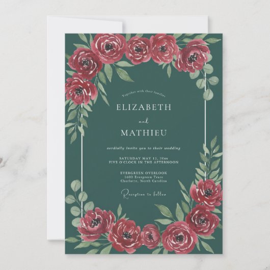 Invitation Mariage peint sur ardoise carmin (Devant)