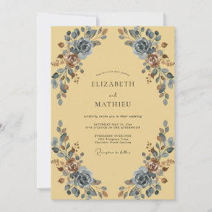 Invitation Mariage peint sur ardoise moutarde bohème