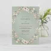Invitation Mariage peint sur feuillage céladon (Debout devant)