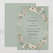 Invitation Mariage peint sur feuillage céladon (Devant / Derrière)