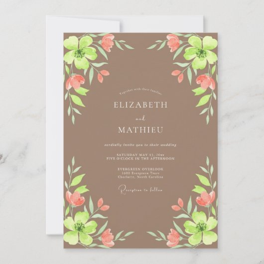 Invitation Mariage Peint Taupe Chartreuse (Devant)