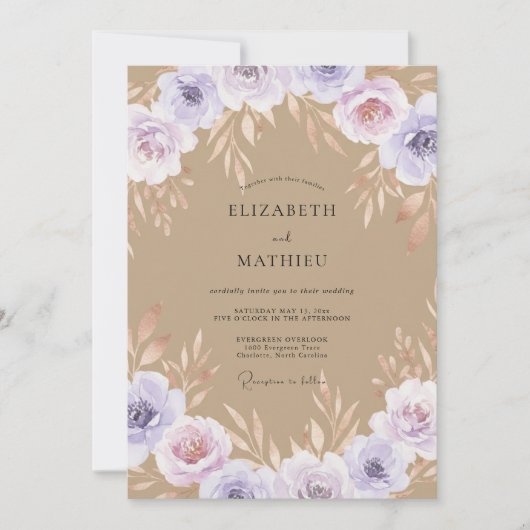 Invitation Mariage Peint Taupe Lilas (Devant)