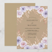 Invitation Mariage Peint Taupe Lilas (Devant / Derrière)