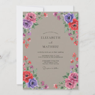 Invitation Mariage Peint Taupe Violet