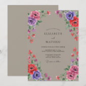 Invitation Mariage Peint Taupe Violet (Devant / Derrière)