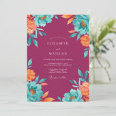 Invitation Mariage peint turquoise et prune de jardin (Debout devant)