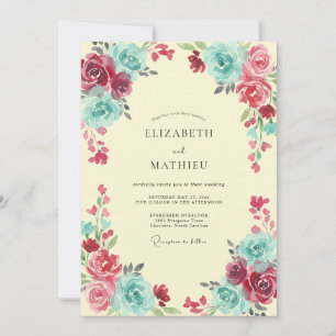 Invitation Mariage Peint Turquoise Magenta