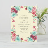Invitation Mariage Peint Turquoise Magenta (Debout devant)