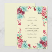 Invitation Mariage Peint Turquoise Magenta (Devant / Derrière)