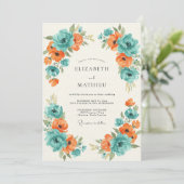 Invitation Mariage peint turquoise orange (Debout devant)