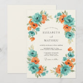 Invitation Mariage peint turquoise orange (Devant / Derrière)