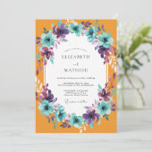 Invitation Mariage Peint Turquoise Tagète (Debout devant)