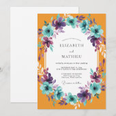 Invitation Mariage Peint Turquoise Tagète (Devant / Derrière)