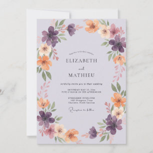 Invitation Mariage peint violet abricot