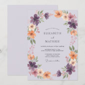 Invitation Mariage peint violet abricot (Devant / Derrière)