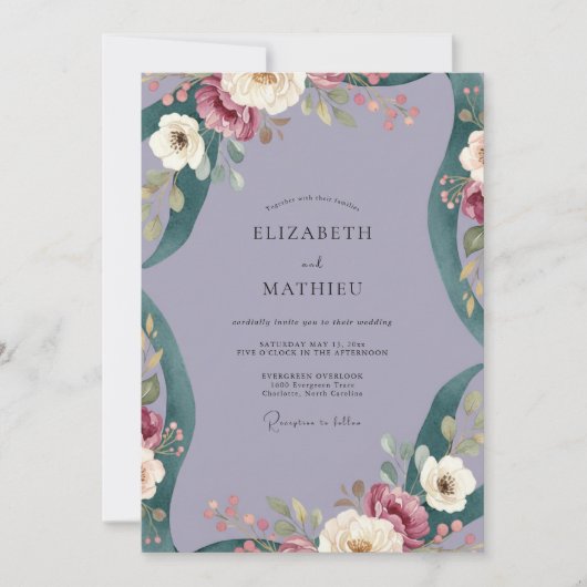 Invitation Mariage peint violet Bourgogne (Devant)