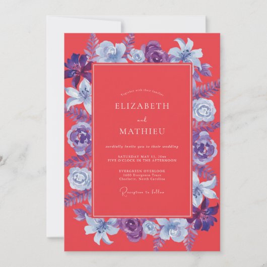 Invitation Mariage peint violet corail (Devant)