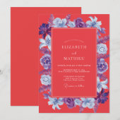 Invitation Mariage peint violet corail (Devant / Derrière)