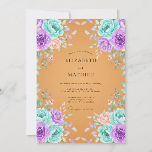 Invitation Mariage peint violet miel (Devant)