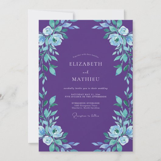 Invitation Mariage Peint Violet Pervenche (Devant)
