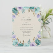 Invitation Mariage peint violet sarcelle vintage (Debout devant)