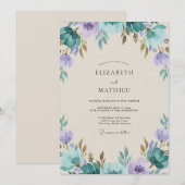 Invitation Mariage peint violet sarcelle vintage (Devant / Derrière)