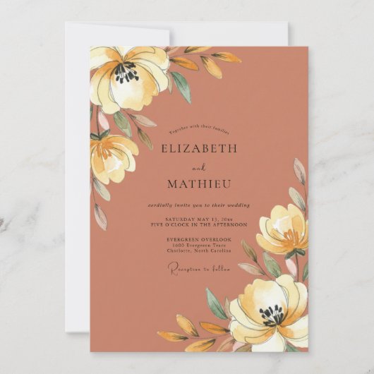 Invitation Mariage Péonie Dorée Rouille (Devant)